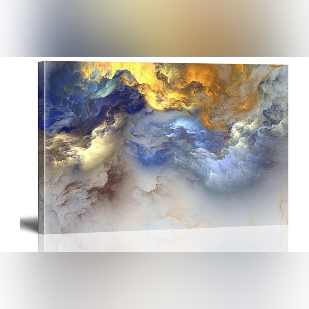 Brand New Abstract Blue and Gold Art Frame Decor